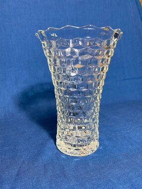 Vintage Cubist Flared Clear Glass Vase with sawtooth edge - 8” Tall